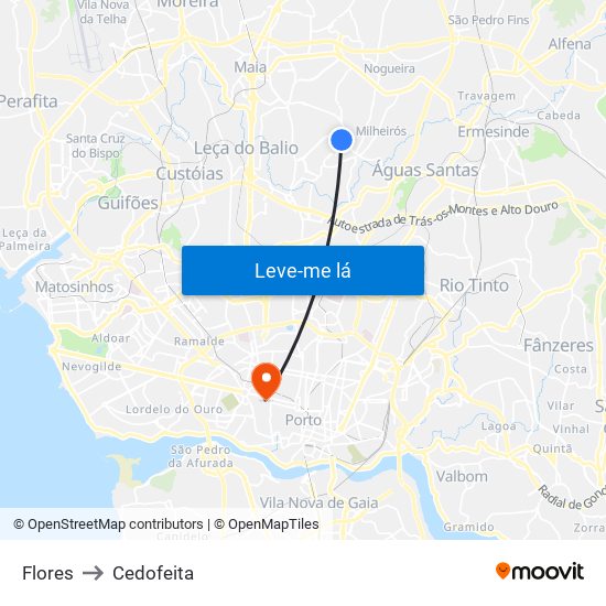 Flores to Cedofeita map