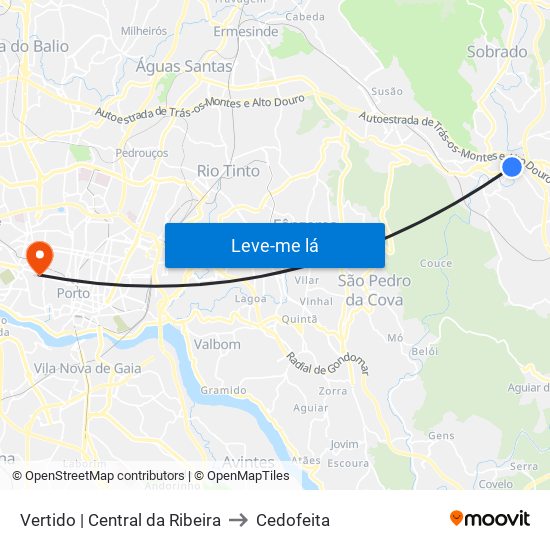 Vertido | Central da Ribeira to Cedofeita map