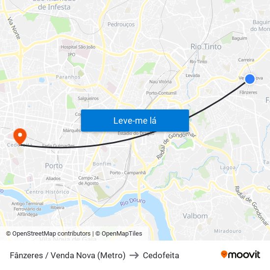 Venda Nova to Cedofeita map