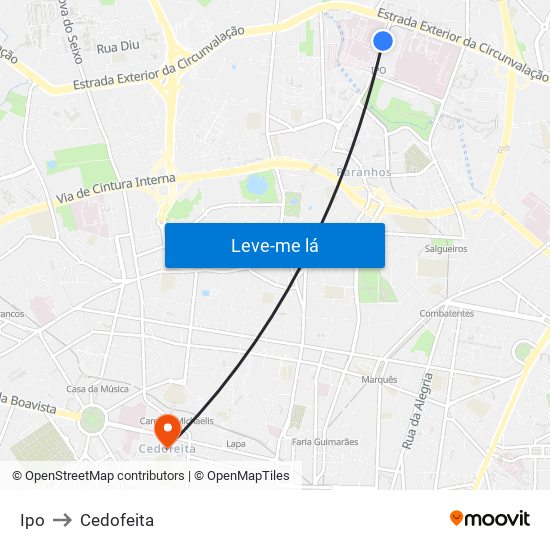 Ipo to Cedofeita map