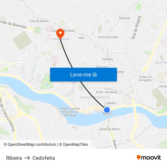 Ribeira to Cedofeita map