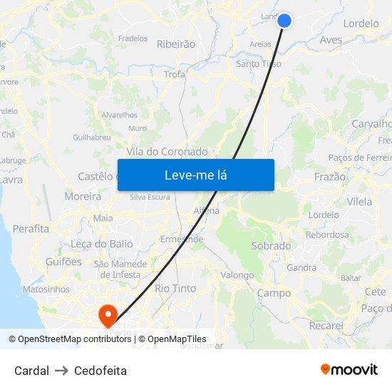 Cardal - Landim to Cedofeita map