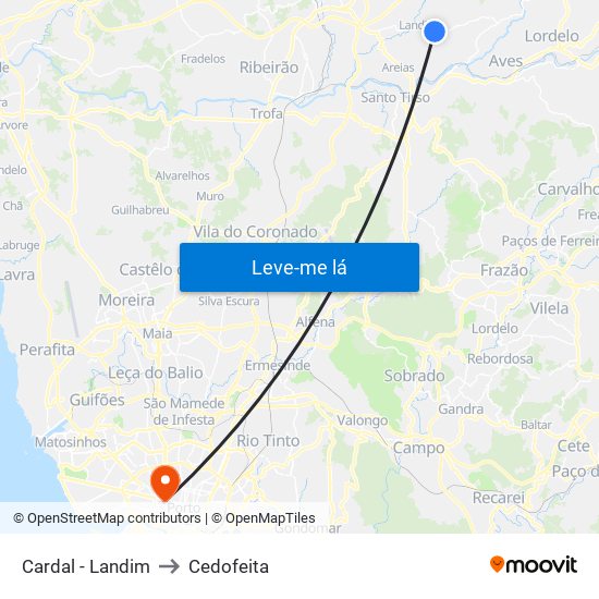 Cardal - Landim to Cedofeita map