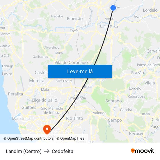 Landim (Centro) to Cedofeita map