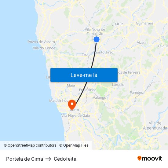 Portela de Cima to Cedofeita map