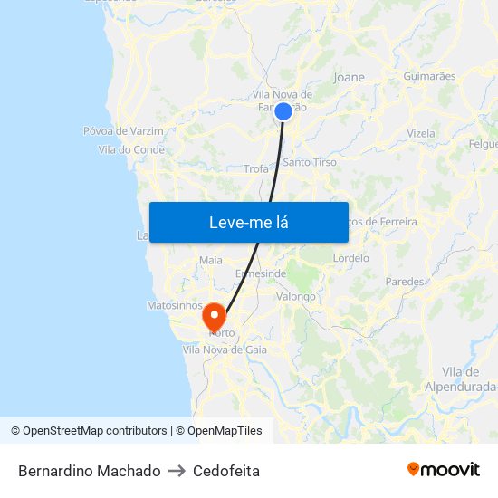 Bernardino Machado to Cedofeita map