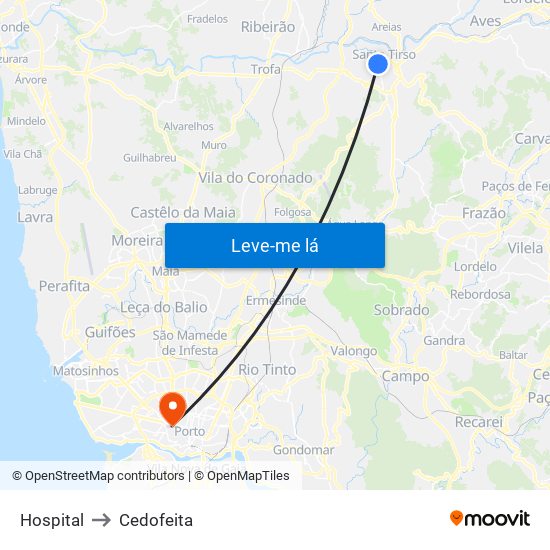 Hospital to Cedofeita map