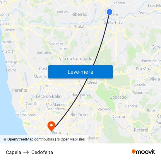 Capela to Cedofeita map