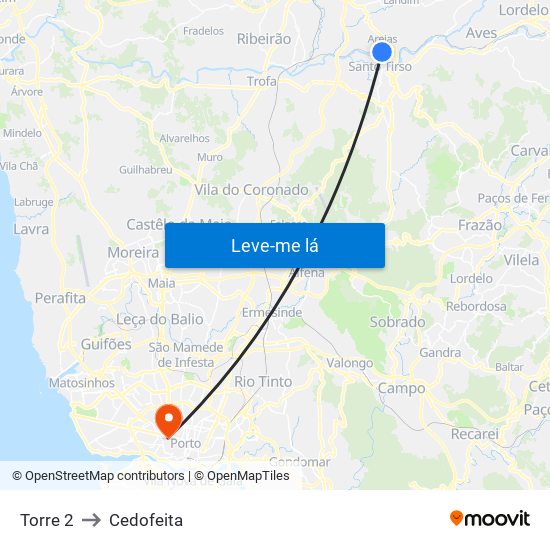 Torre 2 to Cedofeita map