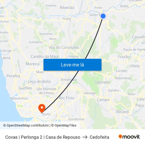 Covas | Perlonga 2 | Casa de Repouso to Cedofeita map