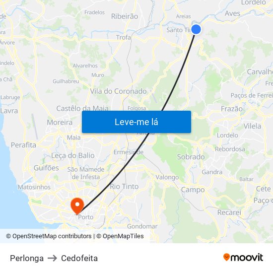 Perlonga to Cedofeita map
