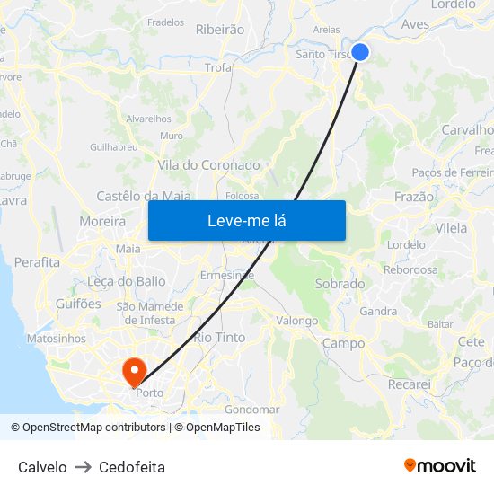 Calvelo to Cedofeita map
