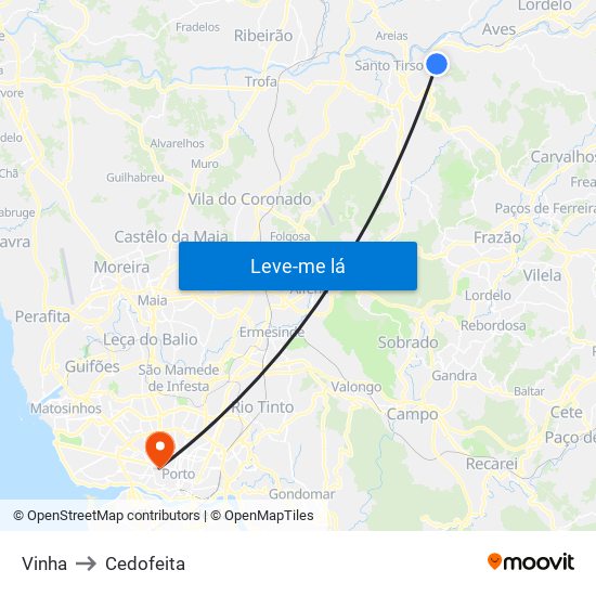 Vinha to Cedofeita map