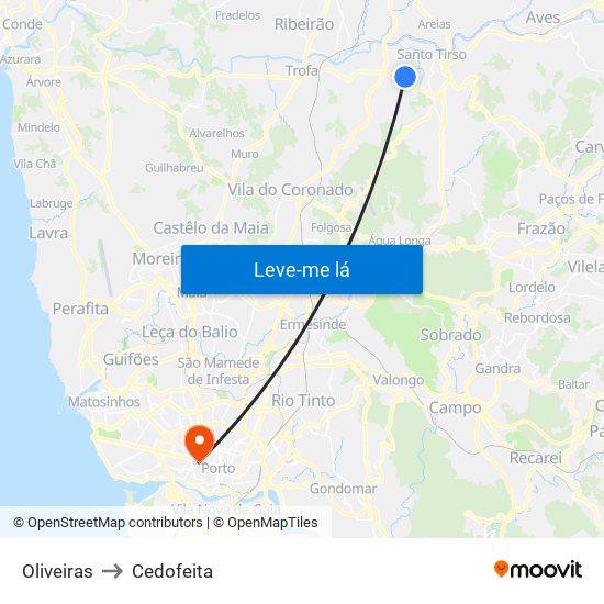 Oliveiras to Cedofeita map
