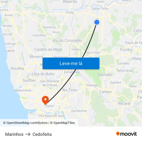 Marinhos to Cedofeita map