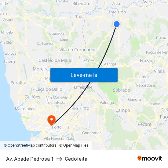 Av. Abade Pedrosa 1 to Cedofeita map