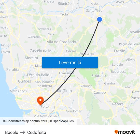 Bacelo to Cedofeita map