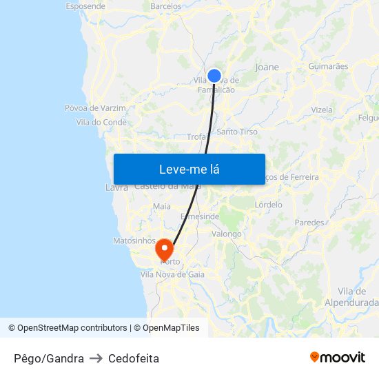 Pêgo/Gandra to Cedofeita map