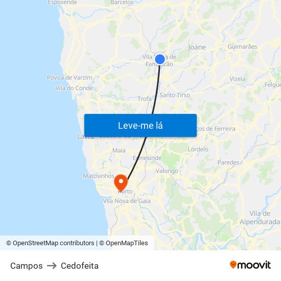 Campos to Cedofeita map