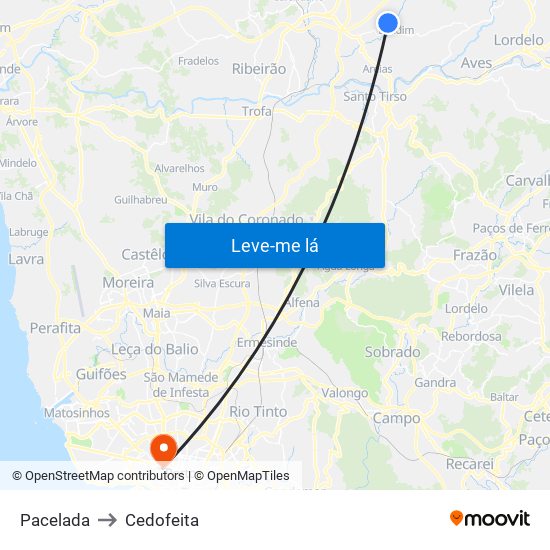 Pacelada to Cedofeita map