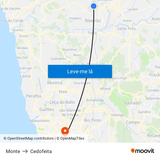 Monte to Cedofeita map