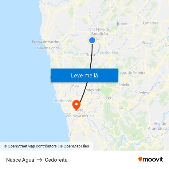 Nasce Água to Cedofeita map