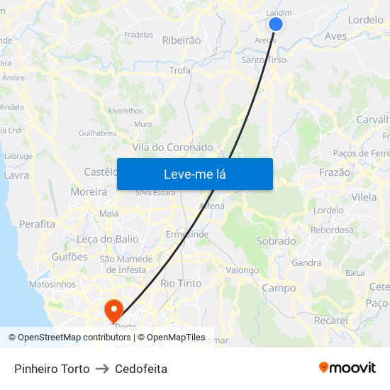 Pinheiro Torto to Cedofeita map