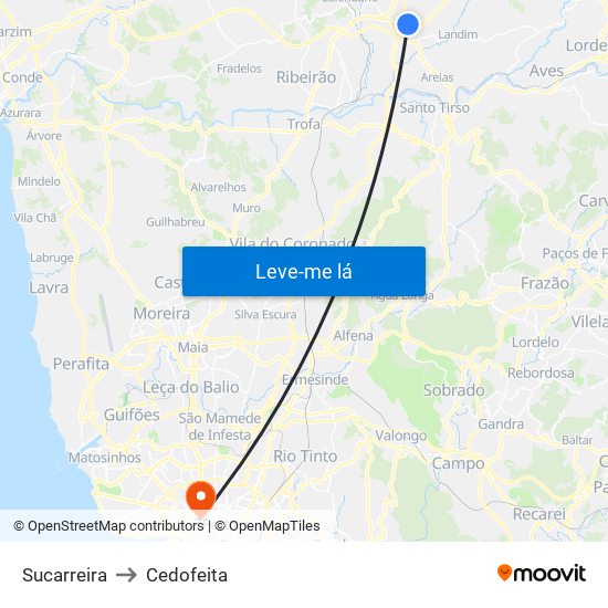 Sucarreira to Cedofeita map