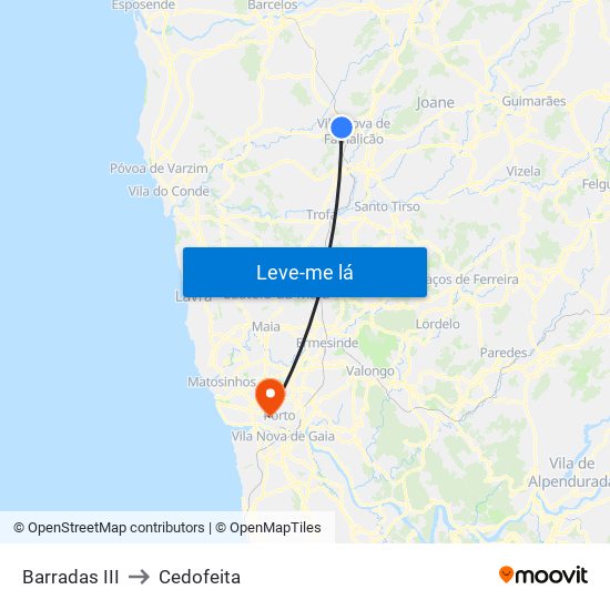 Barradas III to Cedofeita map