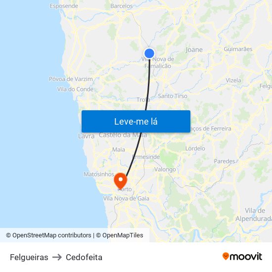 Felgueiras to Cedofeita map