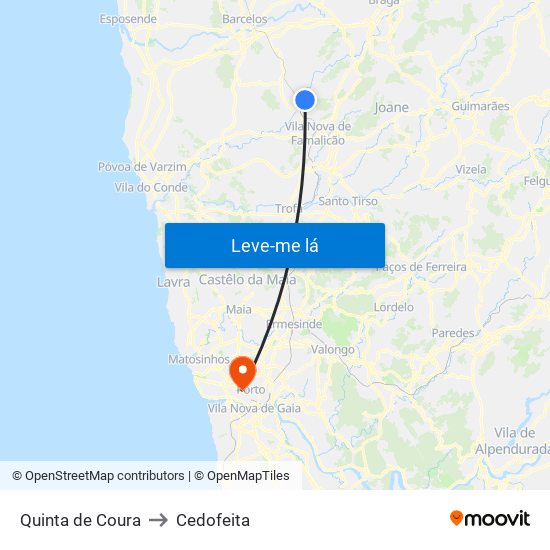 Quinta de Coura to Cedofeita map