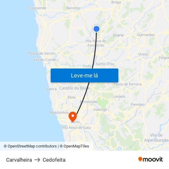 Carvalheira to Cedofeita map
