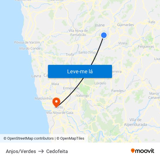 Anjos/Verdes to Cedofeita map