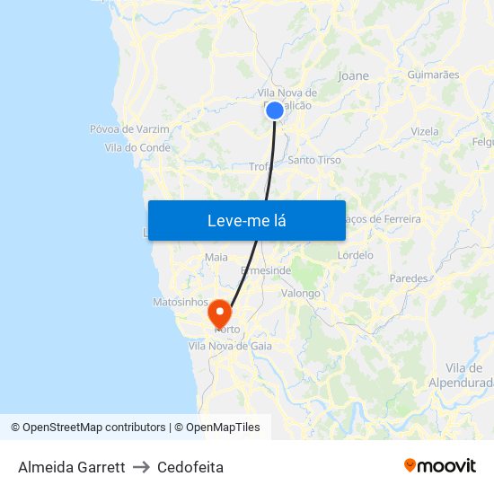 Almeida Garrett to Cedofeita map