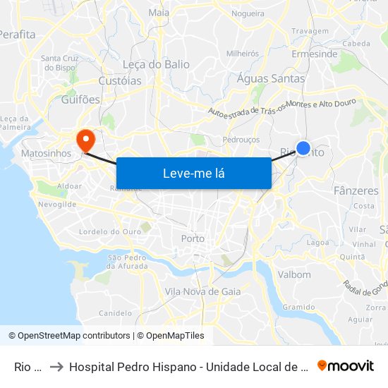 Rio Tinto to Hospital Pedro Hispano - Unidade Local de Saúde de Matosinhos, E.P.E. map