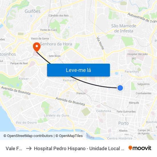 Vale Formoso to Hospital Pedro Hispano - Unidade Local de Saúde de Matosinhos, E.P.E. map