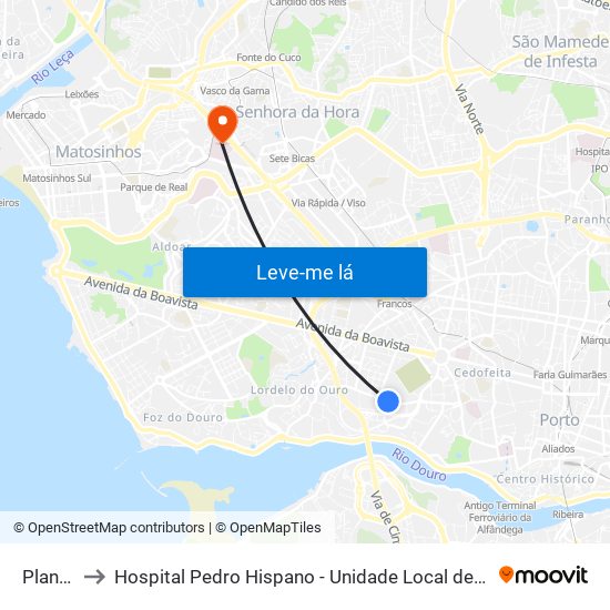 Planetário to Hospital Pedro Hispano - Unidade Local de Saúde de Matosinhos, E.P.E. map