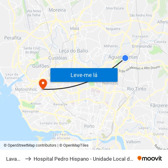 Lavadouros to Hospital Pedro Hispano - Unidade Local de Saúde de Matosinhos, E.P.E. map