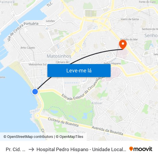 Pr. Cid. Salvador to Hospital Pedro Hispano - Unidade Local de Saúde de Matosinhos, E.P.E. map