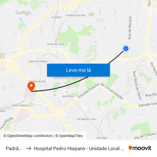 Padrão Légua to Hospital Pedro Hispano - Unidade Local de Saúde de Matosinhos, E.P.E. map
