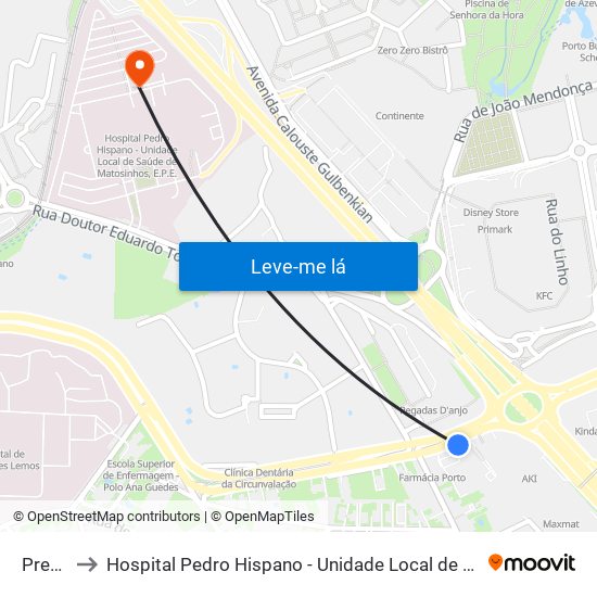 Preciosa to Hospital Pedro Hispano - Unidade Local de Saúde de Matosinhos, E.P.E. map