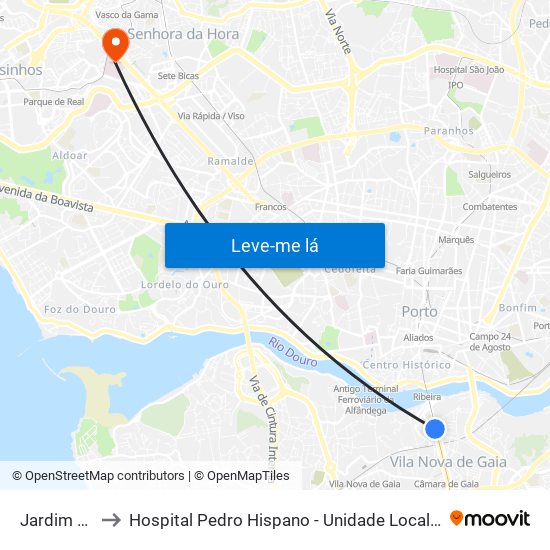 Jardim do Morro to Hospital Pedro Hispano - Unidade Local de Saúde de Matosinhos, E.P.E. map