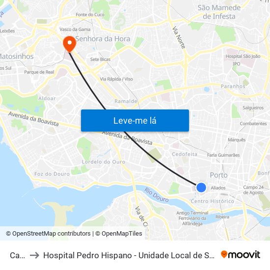 Carmo to Hospital Pedro Hispano - Unidade Local de Saúde de Matosinhos, E.P.E. map