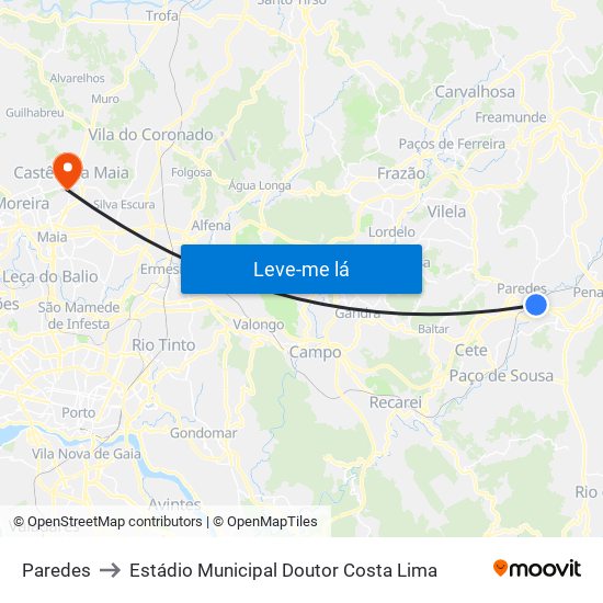 Paredes to Estádio Municipal Doutor Costa Lima map