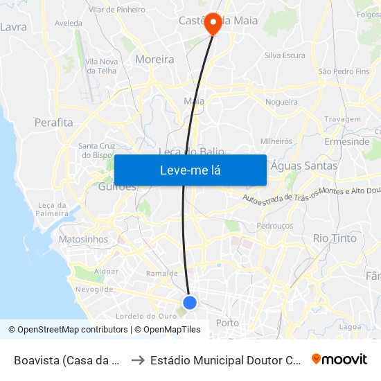 Boavista (Casa da Música) to Estádio Municipal Doutor Costa Lima map