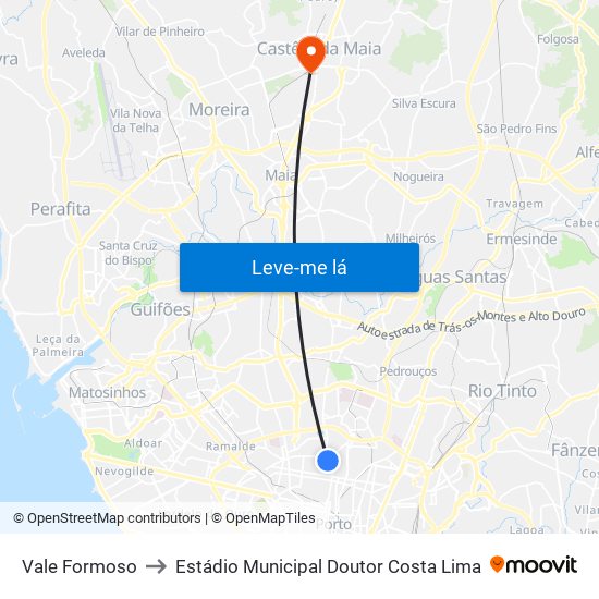 Vale Formoso to Estádio Municipal Doutor Costa Lima map