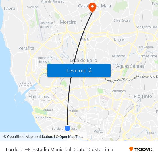 Lordelo to Estádio Municipal Doutor Costa Lima map