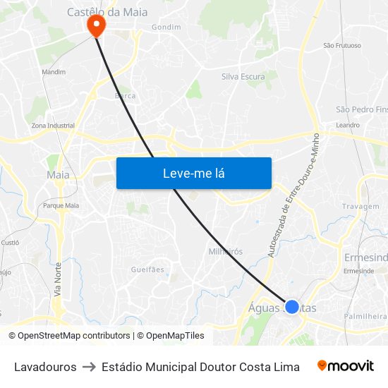 Lavadouros to Estádio Municipal Doutor Costa Lima map