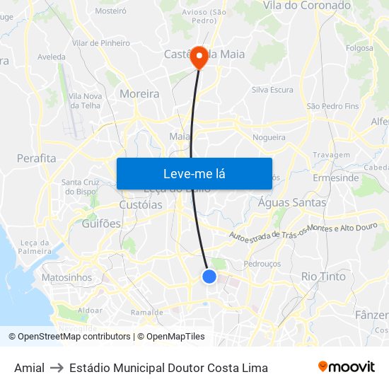 Amial to Estádio Municipal Doutor Costa Lima map