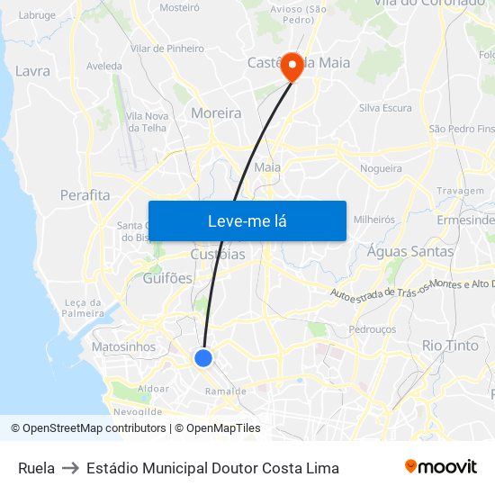 Ruela to Estádio Municipal Doutor Costa Lima map